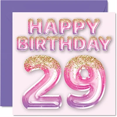Abbildung von Geburtstagskarte zum 29. Geburtstag für Frauen rosa und lila Glitzerballons Happy Karten 29 Jahre alte Frau Tochter Schwester Tante Cousin, 145 mm x Twenty Nineth Grußkarten Geschenk