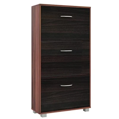 Abbildung von Casaria® Schuhschrank für 18 Paar Schuhe Schmal 115x60x25cm 3 Klappen Hoch Holz Geschlossen Kippsicherung Flur Diele Schuhkipper Schuhkommode Schwarz Braun