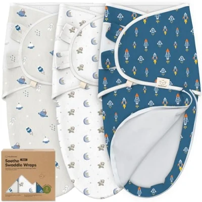 Abbildung von 3 Pack Pucksack Baby 0 monate Bio Baumwolle Pucktuch Baby,Ergonomische Schlafsack Neugeboren,Pucksack Reißverschluss,Leicht zu wechselnde Babyschlafsack,Neugeborene Wickeltuch (Cosmo)