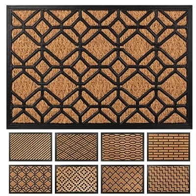 Abbildung von Primaflor Kokosmatte Zanzibar Circuits, 40x60 cm, Rutschhemmende Fußmatte mit Gummirand, Sehr Strapazierfähig und für Außen Geeignet, Outdoor Türmatte Bürsteneffekt, Schmutzfangmatte