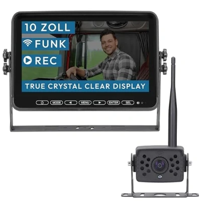 Abbildung von VSG24 10“ Element Wired HD Funk Rückfahrsystem für Wohnmobil &amp; LKW, KFZ Set Rückfahrkamera kabellos + Monitor DIY Nachrüsten 12V 24V Kamera digital Auto Rückspiegel Pferdeanhänger
