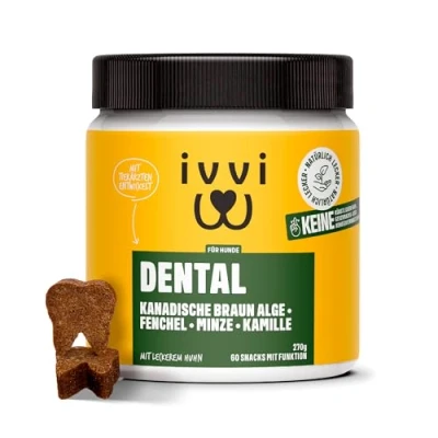 Abbildung von ivvi Dental Zahnhygiene Snacks Für Hunde. gesunde Zähne und Zahnfleisch, hilft bei Zahnbelag schlechtem Atem 60 (270g) mit Huhn.