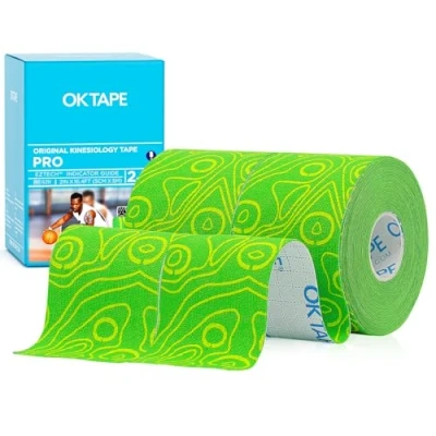Abbildung von OK Tape Pro Kinesiologie (5cm x 5m) Wasserfestes Hautfreundliche elastisches Kinesiotape für Knieschmerzen, Ellenbogen und Schulter (2 Rollen,Grün)