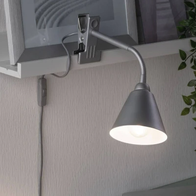 Abbildung von Paulmann 95432 Klemmleuchte Vitis mit Flexarm rund max. 20 Watt Lampe Schnurschalter Grau Metall, Kunststoff E14 ohne Leuchtmittel