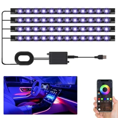 Abbildung von LEAZZLE Auto LED Innenbeleuchtung, 4 Stück 48 Strip Zubehör Innenraumbeleuchtung, Ambientebeleuchtung für Männer Frauen, Geschenke Car Accessories Man Women, Gadgets Innenraum