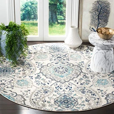 Abbildung von SAFAVIEH Boho Teppich für Wohnzimmer, Esszimmer, Schlafzimmer Madison Collection, Kurzer Flor, Creme und Hellgrau, 201 X cm