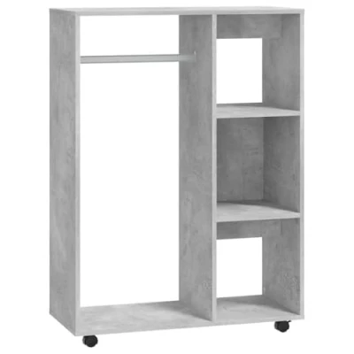Abbildung von vidaXL Kleiderschrank mit offenem Fach 3 seitlichen Ablagen Rollen Garderobenschrank Garderobe Schlafzimmer Schrank Betongrau 80x40x110cm Holzwerkstoff