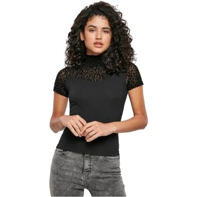 Abbildung von Urban Classics Ladies Flock LACE Turtleneck TEE Tshirt print, Damen, Größe: Large, Black
