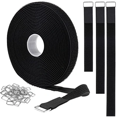 Abbildung von YMCRLUX 5m Klettband mit 25 Metallschnalle, Frei Zuschneidbar Klettverschluss Band 2cm Breit, Wiederverschließbar Klett Kabelbinder zum Organisieren Ihrer Kabel, Schnüre, Schläuche usw