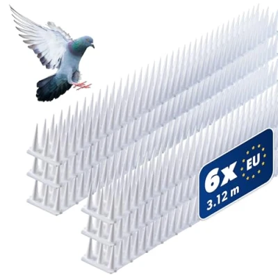 Abbildung von KADAX 6 Stück Vogelabwehr Spikes, Kunststoff, 51x4x3,5 cm, 3 reihig, für Tauben, Katzen, Marder, Zaun, Balkon, Dach, Fensterbank, robust und wetterbeständig, frei zuschneidbar, Weiß