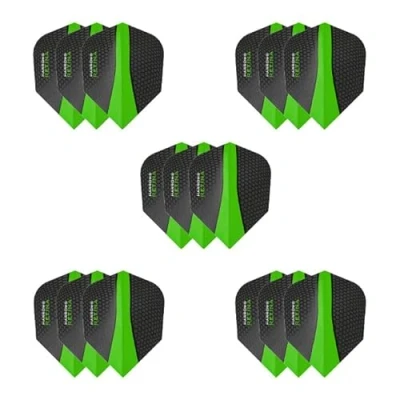 Abbildung von Harrows Retina Dart Flights, 5 x Sets Flights (insgesamt 15 Flights), 100 Mikron Premium extra stark, hergestellt in Großbritannien, professionelles Zubehör, grüne