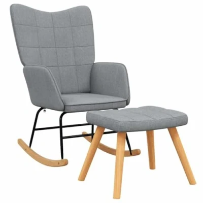 Abbildung von vidaXL Schaukelstuhl mit Hocker Schaukelsessel Schwingsessel Relaxstuhl Polsterstuhl Wohnzimmerstuhl Sessel Stuhl Relaxsessel Stoff Hellgrau