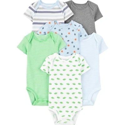 Abbildung von Simple Joys by Carter&#039;s Baby Jungen Kurzärmeliger Body, 6er Pack, Mehrfarbig/Dinosaurier/Sport/Streifen, 0 Monate