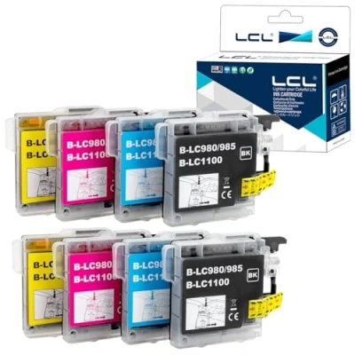 Abbildung von LCL Kompatibel LC980 LC1100 LC1100BK LC1100C LC1100M LC1100CY(2Schwarz 2Cyan 2Magenta 2Gelb) Ersatz für Brother DCP J140W 145C 165C 185C 195C 197 197C DCP373CW 365CN 375CW 385C 390CN 377CW