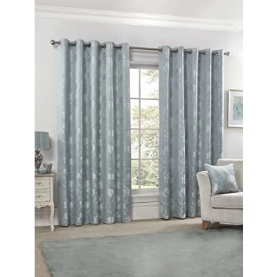 Abbildung von Emma Barclay Blossom BLOS4654DUC Jacquard Vorhänge, gefüttert, mit Ösen, 116 x 137 cm, Enteneiblau
