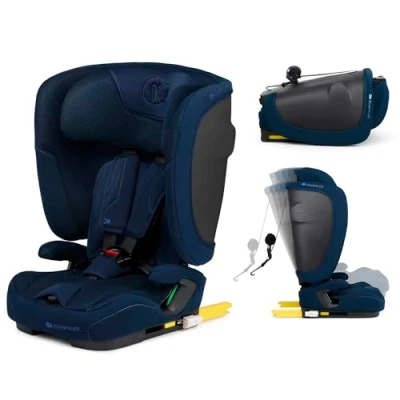Abbildung von Kinderkraft FIX2GO i size Kindersitz 76 150 cm mit Isofix base, bis zu ca. 12 Jahren, Sicherheitssystemen, Premium Polsterung, Reclining, Dunkelblau