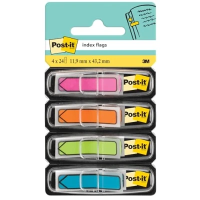 Abbildung von Post it 684ARR4 Index Pfeile (4 x 24 Haftstreifen im Spender, 11,9 43,1 mm) pink, orange, limonengrün, aquablau