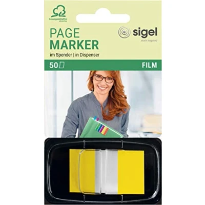 Abbildung von SIGEL HN490 Haftmarker im Spender, gelb, 50 Streifen Format 25 x 43 mm