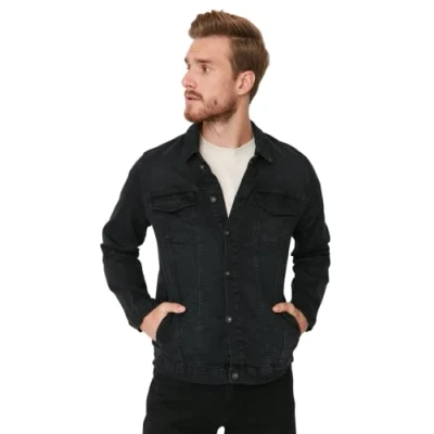 Abbildung von Trendyol Herren Slim Standard Plain Denim Jacke Coat, Schwarz, XS EU