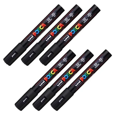 Abbildung von POSCA uni ball 205056 Marker mit mittelfeiner Rundspitze schwarz, 6 Stück, PC 5M