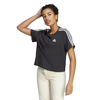 Abbildung von adidas Sportswear Essentials 3STRIPES Single Cropped Tshirt print Black white, Damen, Größe: XXL, white