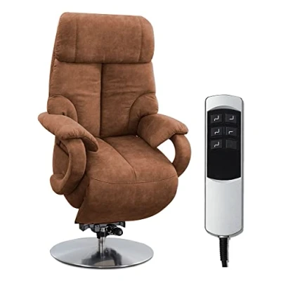 Abbildung von CAVADORE TV Sessel Istanbul / Fernsehsessel mit Aufstehhilfe &amp; elektrisch verstellbarer Relaxfunktion 2 E Motoren 80 x 115 79 Lederoptik: Cognac
