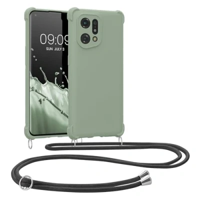 Abbildung von kwmobile Necklace Case kompatibel mit Oppo Find X5 (5G) Hülle Cover Kordel zum Umhängen Silikon Schutzhülle Graugrün