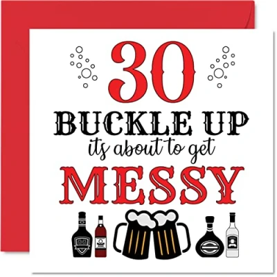 Abbildung von Stuff4 Lustige Geburtstagskarte zum 30. Geburtstag für Männer und Frauen Buckle Up Happy Birthday Karte Vater, Mutter, Sohn, Tochter, Bruder, Schwester, Onkel, Tante, Cousin, 145 mm x