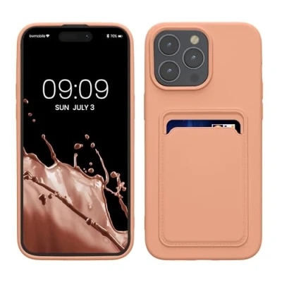 Abbildung von kwmobile Handyhülle kompatibel mit iPhone 15 Pro Max Hülle Handy Cover Fach für Karten in Grapefruit Pink