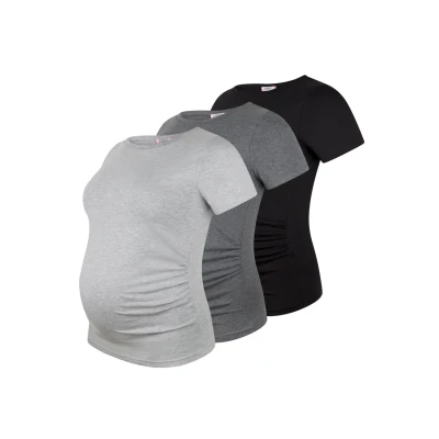 Abbildung von M.M.C. 3ER SET Tshirt basic, Damen, Größe: Large, Schwarz dunkelgrau hellgrau