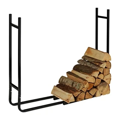 Abbildung von Relaxdays Kaminholzregal, Metall, außen &amp; innen, für Brennholz, moderne Holzstapelhilfe, HxBxT: 91x123x19,5 cm, schwarz