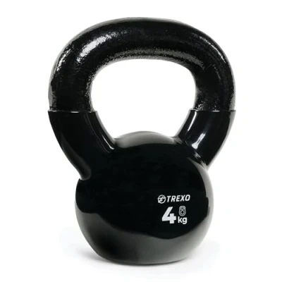 Abbildung von TREXO Kettlebel 4KG Gusseisen mit Vinyl Beschichtung für vielseitige Übungen zu Hause und Gym Dumbbell Professional Ball Hantel