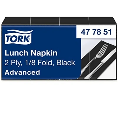 Abbildung von Tork 477851 schwarze Lunchservietten 1/8 gefaltet / 2 lagige, vorgefaltete Papierservietten für Snacks oder kleine Gerichte Advanced Qualität 10 x 200 (2000) Servietten 32,6 33 cm (B L)
