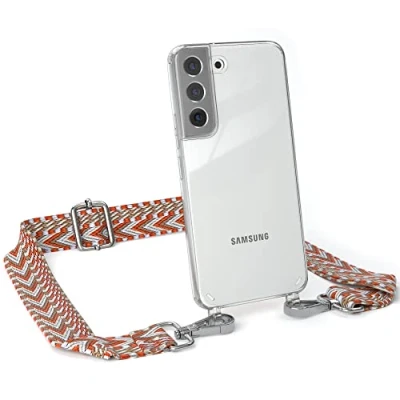 Abbildung von EAZY CASE Handykette Verstellbarer Handyriemen kompatibel mit Samsung Galaxy S22, Kette für Phone, dünner Riemen, Taschengurt Hülle, DIY Handyband, Blau/Rot Carabiner Silber