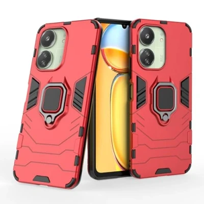 Abbildung von Max Power Digital Hülle für Xiaomi Redmi 13c Drehbar Ringhalter Cover Magnet Bumper Handyhülle Case Stoßfest Doppelschichter Schutzhülle Outdoor Shock Absorption Mit Ring (Rot)