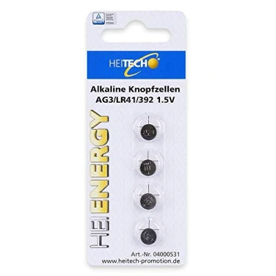 Abbildung von HEITECH 4er Pack AG3 Alkaline Knopfzellen Batterie TÜV geprüft 1,5V AG3/LR41/392 Knopfbatterien auslaufsicher &amp; mit Langer Haltbarkeit