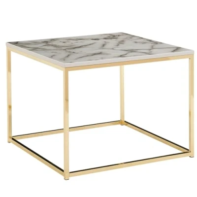 Abbildung von FINEBUY Couchtisch FB36838 (60x60x45 cm, Sofatisch mit Marmor Optik Weiß), Wohnzimmertisch Kaffeetisch Metall Gestell