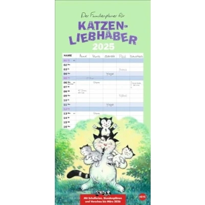 Abbildung von Jacob Familienplaner für Katzenliebhaber 2025: Terminkalender Katzenliebhaber. Praktischer Familienkalender mit 5 Spalten. Liebvoll illustrierter Wandplaner Familien. (Familienplaner Heye)