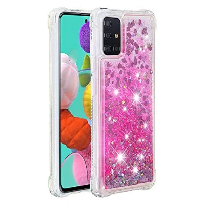 Abbildung von KBIKO zxl Kompatibel mit Samsung Galaxy A51 4G Glitzer Flüssig Hülle, Handyhüllen Flüssigkeit Farbverlauf Sternen Süß Transparent Silikon Bumper Schutzhülle für 4G.Pink YBL