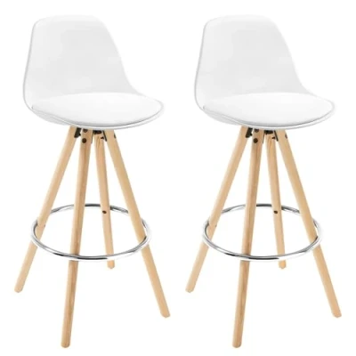 Abbildung von WOLTU® BH45ws 2 x Barhocker 2er Set Barstuhl aus Kunststoff Holzgestell mit Lehne + Fußstütze Design Stuhl Küchenstuhl optimal Komfort Weiss