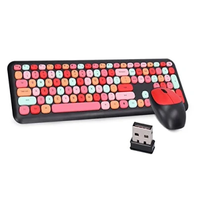Abbildung von Kabellose 2,4 G Tastatur und Maus Kombination, Bunte Runde Tastenkappen, Niedliche ästhetische Tastatur, 110 Tasten in Voller Größe, QWERTY Schreibmaschinentastatur(Schwarz gemischt)
