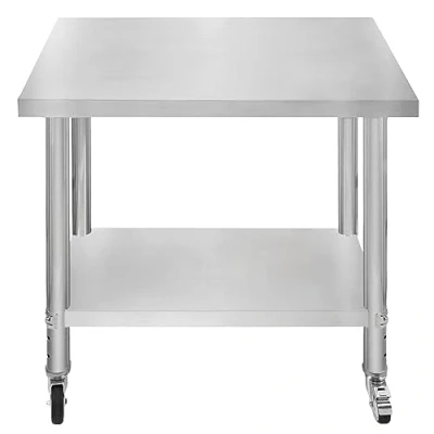 Abbildung von Gastro Edelstahl Arbeitstisch Vorbereitungstisch Küchentisch Zerlegetisch Flexibel Mobil 4 Rollen 2 Bremsen anpassbaren Füßen Verstellbares unteres Regal 3 Positionen 160kg Kapazität 76 x 90 86cm