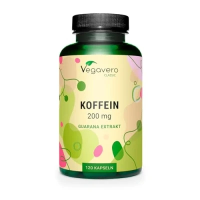Abbildung von Koffein Kapseln Vegavero® 200 mg natürliches Caffeine Aus Guarana Extrakt Laborgeprüft &amp; Vegan Hochdosiert Ohne Füll und Zusatzstoffe Deutsche Produktion