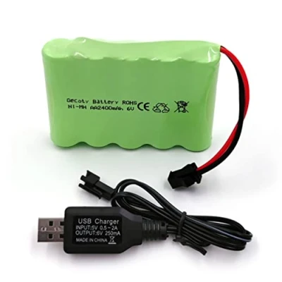 Abbildung von Gecoty® 6V NiMH Akku, 2400mAh wiederaufladbarer AA RC Batterie mit SM 2P Stecker und Ladekabel für Ferngesteuerte Auto, 4WD Geländewagen, Tank