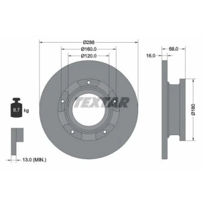 Abbildung von TEXTAR PRO 93260703 Bremsscheibe 288 16 05/05 160 voll beschichtet mit ABS Sensorring, ohne Radbefestigungsbolzen
