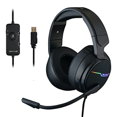 Abbildung von The G LAB Korp Thallium Gaming Kopfhörer, USB, 7.1, Digital Surround Headset für Gamer, Audio Mikrofon mit Geräuschreduzierung LED RGB kompatibel PC PS4 PS5 Mac (Schwarz)