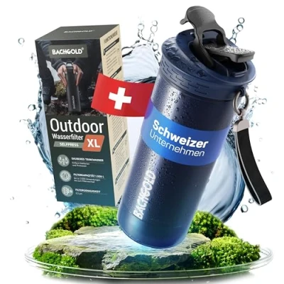 Abbildung von Bachgold® Profi Outdoor Wasserfilter Flasche XL [800ml] mit 1500L Filterkapazität I Entfernt 99,99% aller Bakterien und filtert Mikroplastik, Partikel Chlor Blackout &amp; Krisensicher