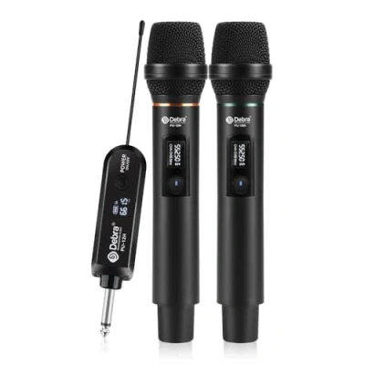 Abbildung von D Debra Mikrofon kabellos,Funkmikrofon,Wireless Microphone,Handmikrofon dynamisch mit wideraufladbarem Empfänger Dual Handmikrofon aus Metall zum Singen DJs,Gesang,Reden,Kirche,Party, Hochzeit