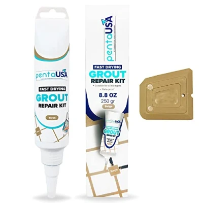 Abbildung von PentaUSA Fugenmörtel Beige Fugenkitt Reparatur, Tube zum Reparieren und Erneuern, schnell trocknendes Reparaturset für Restaurieren Von Kachelfugen, Geruchsneutral (250 gr Beige)