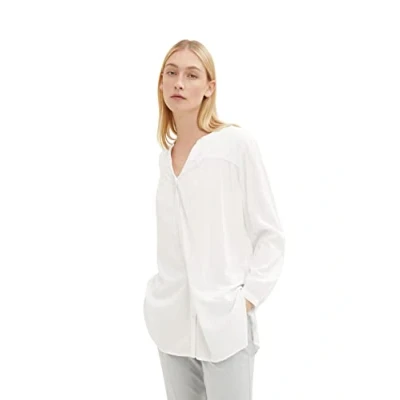 Abbildung von TOM Tailor LONG MIT Vausschnitt Hemdbluse, Damen, Größe: 38, Whisper white